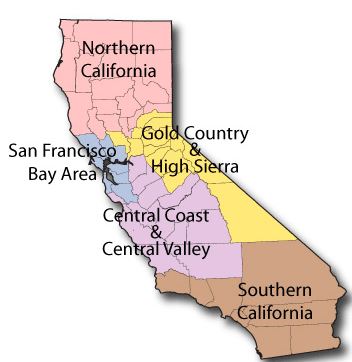 state map of California with different regions